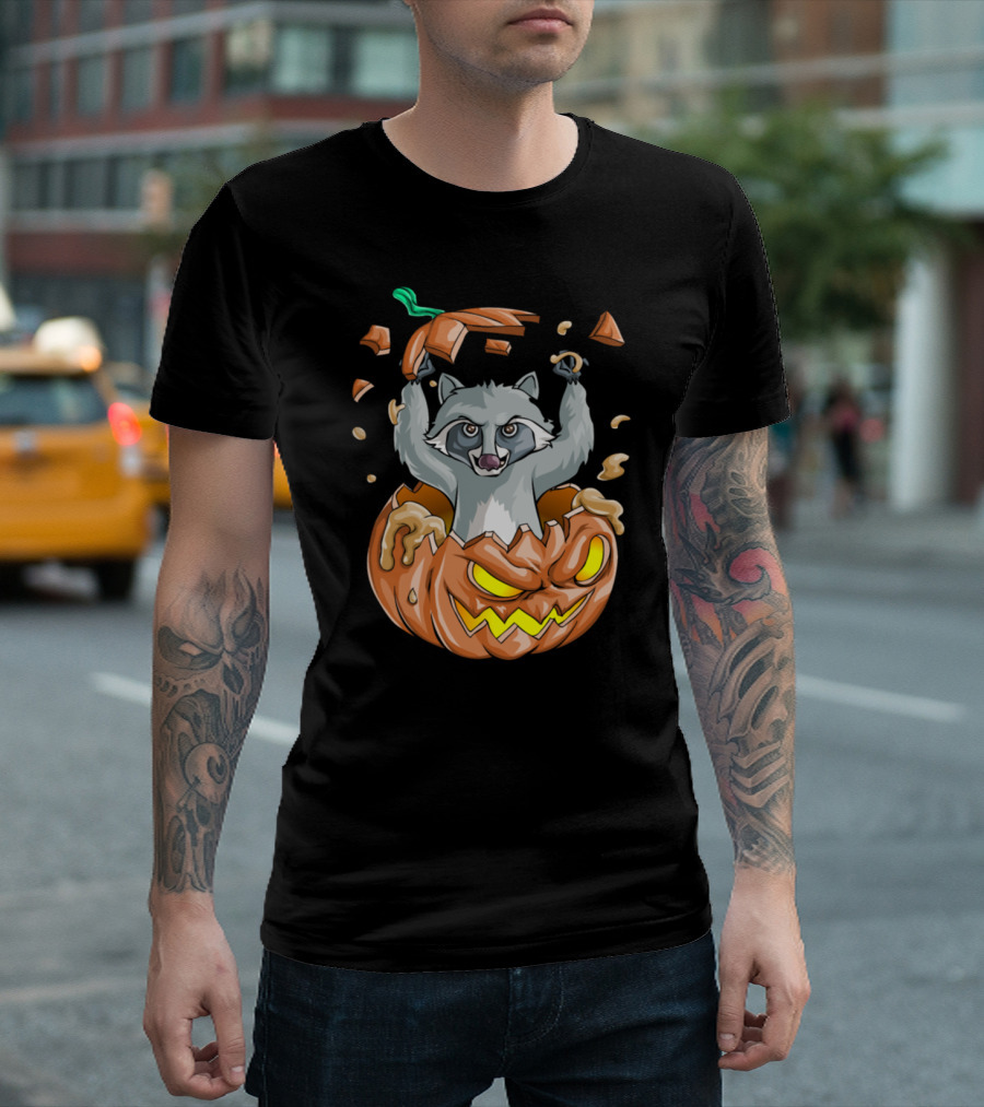 Raccoon Bursting From Jack-O'-Lantern T-Shirt