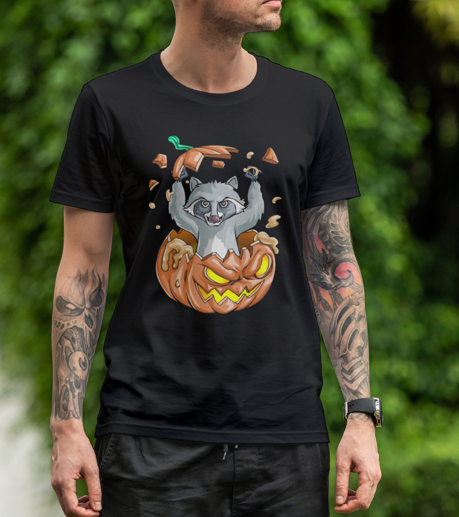 Raccoon Bursting From Jack-O'-Lantern T-Shirt