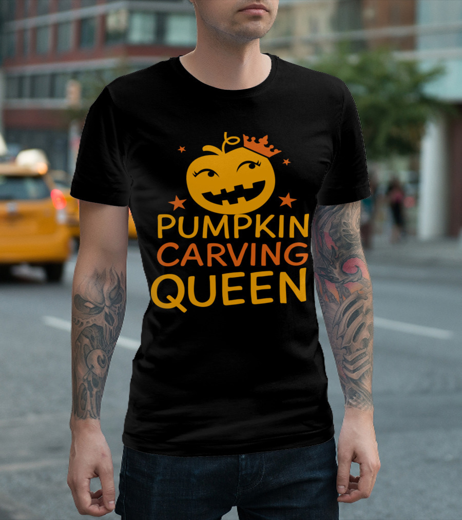 Pumpkin Carving Queen with Crown and Stars T-Shirt