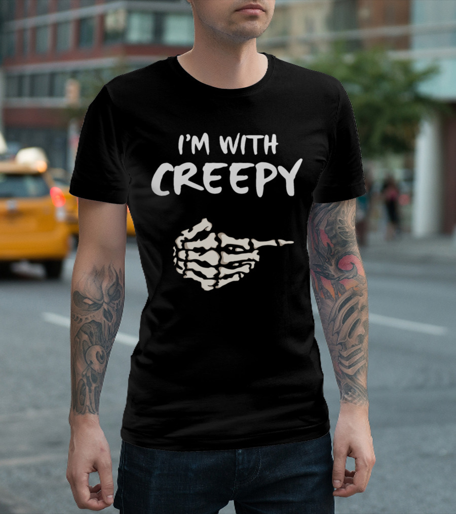 I'm With Creepy Skeleton Bone Halloween T-Shirt