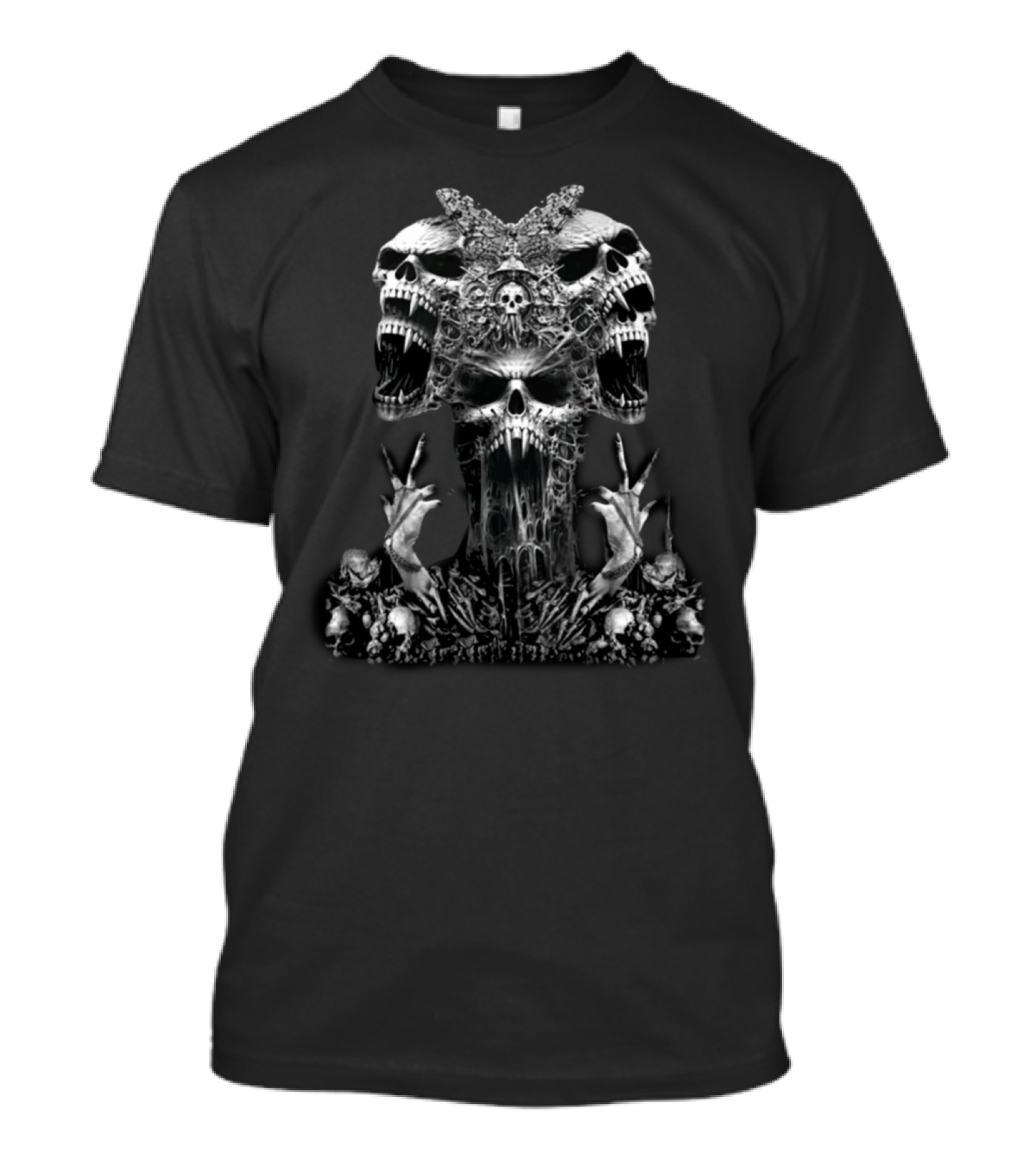 Group Of Skulls And Skeletons In Black And White Skull T-Shirt