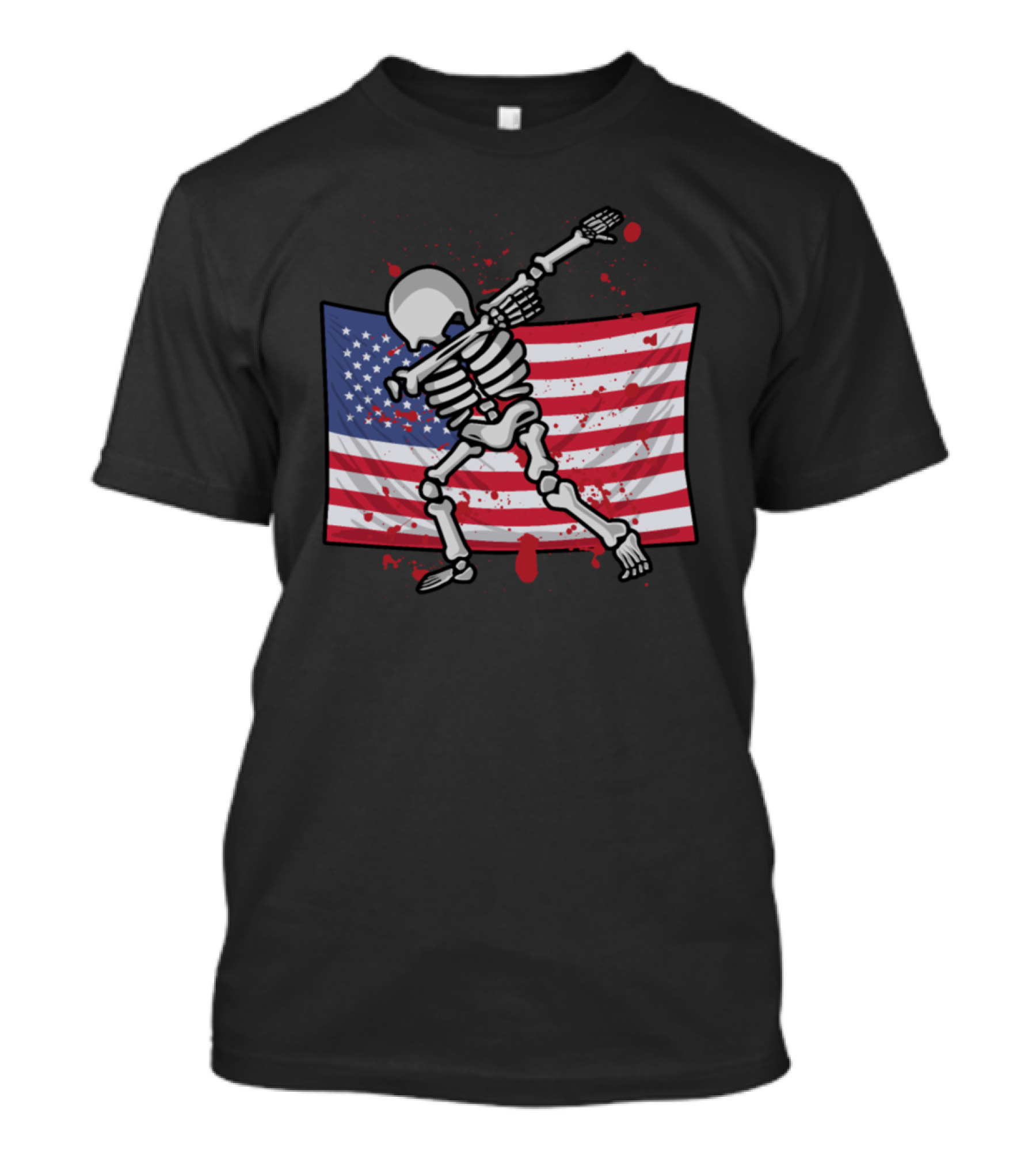 Dabbing Skeleton With American Flag And Blood Splatter T-Shirt