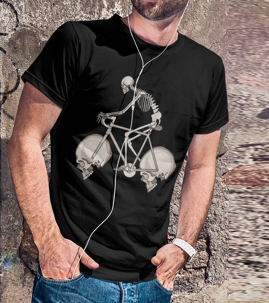 Skeleton On Bicycle With Skull Wheels T-Shirt