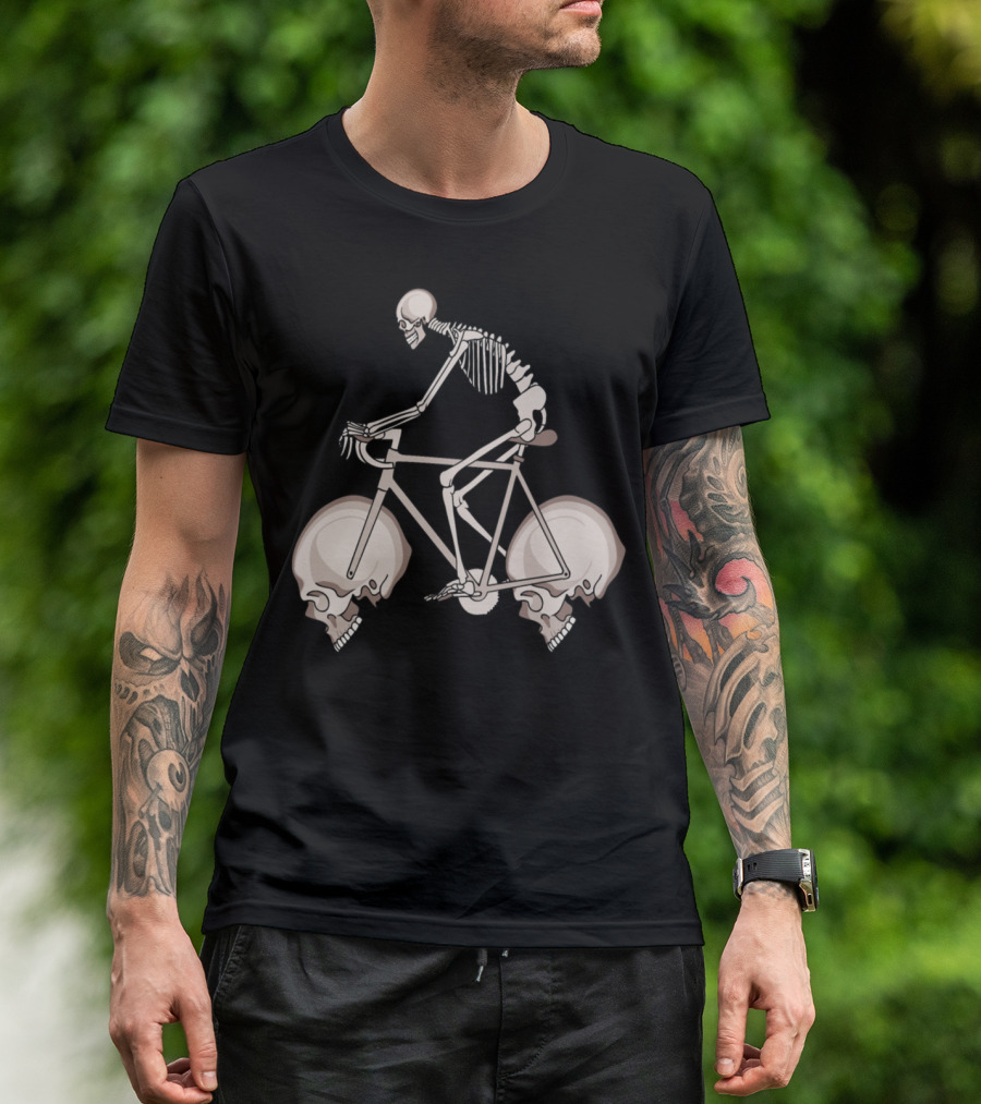 Skeleton On Bicycle With Skull Wheels T-Shirt