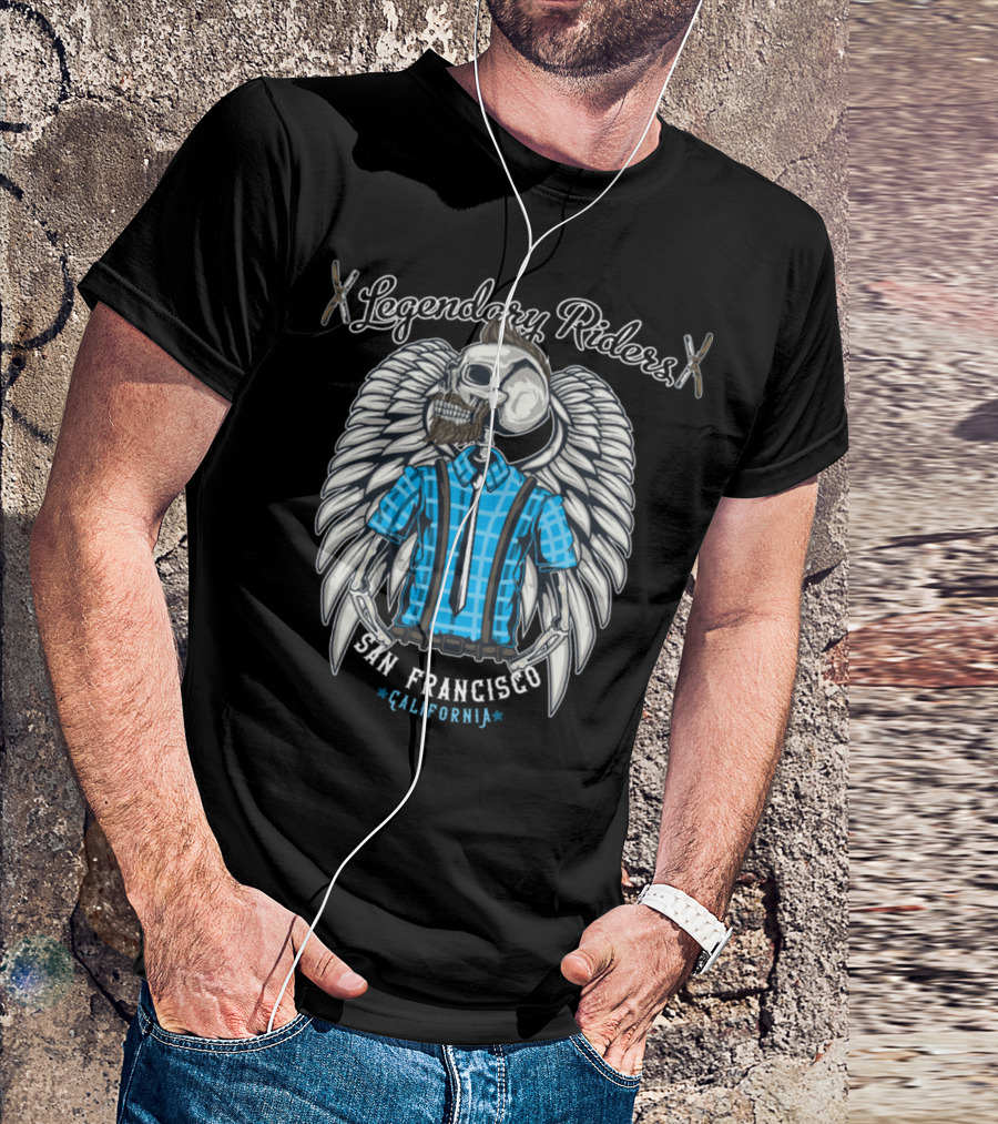 Legendary Riders Skeleton With Angel Wings San Francisco California T-Shirt