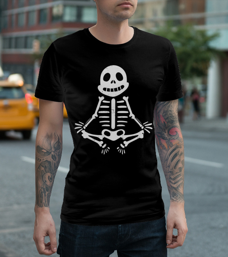 Funny Skeleton Bones Skull Sitting in Meditation Pose T-Shirt