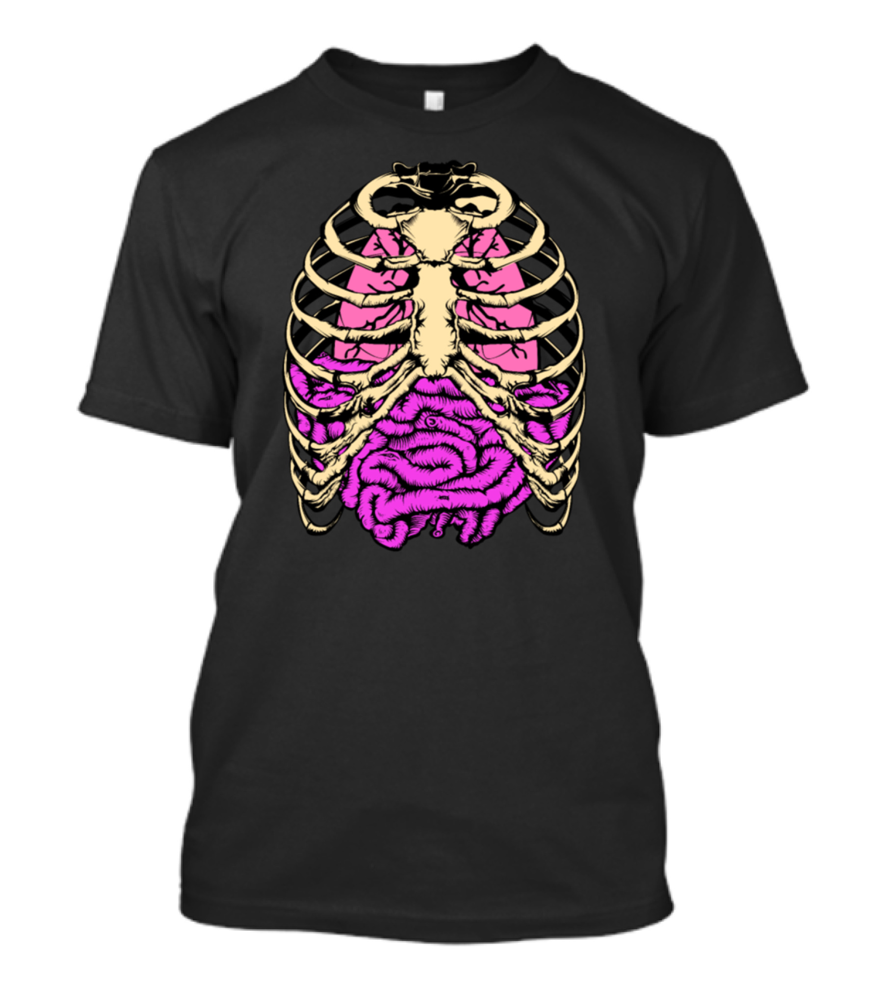 X Ray Skeleton Anatomy Ribcage With Pink Organs T-Shirt