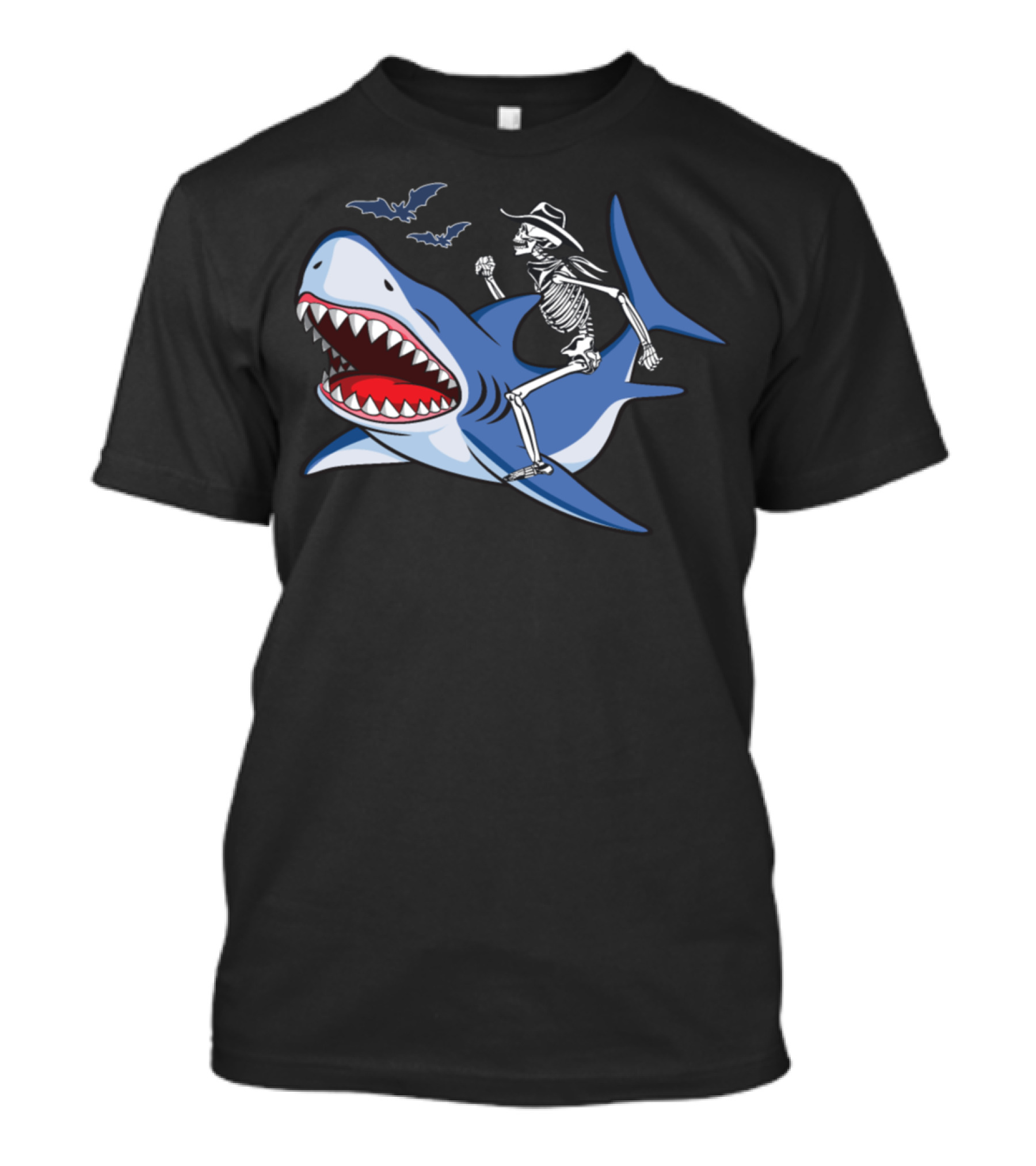 Cowboy Skeleton Riding Shark With Bats T-Shirt