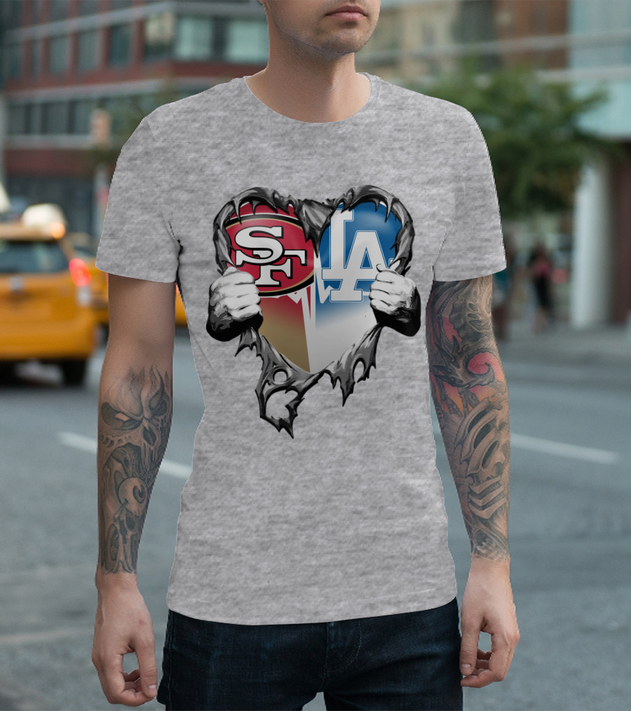 Sf La Heart Rivalry Baseball Fan Passion T-Shirt