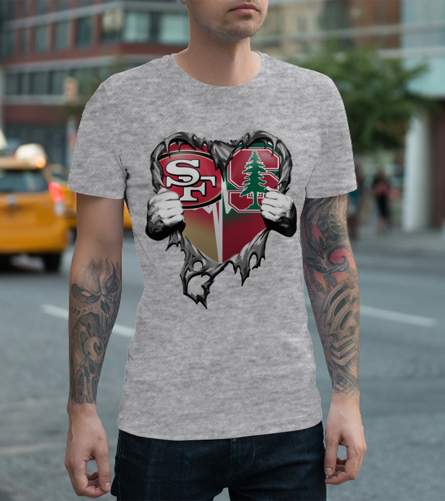 San Francisco 49ers And Stanford Cardinal Heart T-Shirt