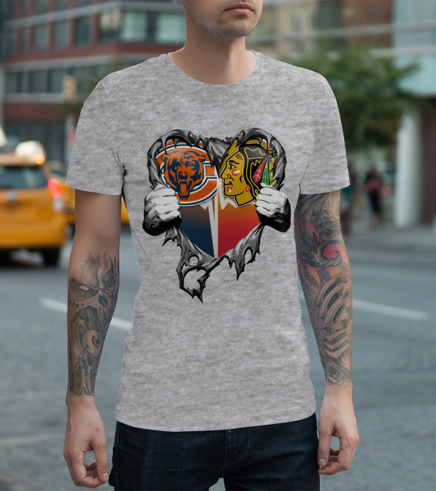 Chicago Bears And Blackhawks Heart T-Shirt