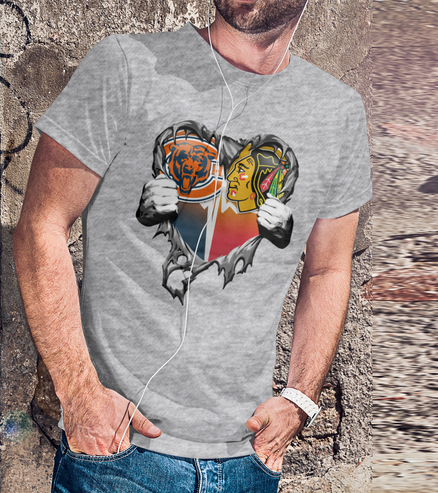 Chicago Bears And Blackhawks Heart T-Shirt