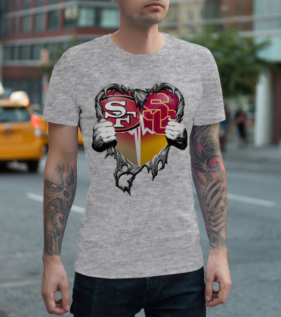 Sf Heart With Usc Trojans And San Francisco Theme T-Shirt