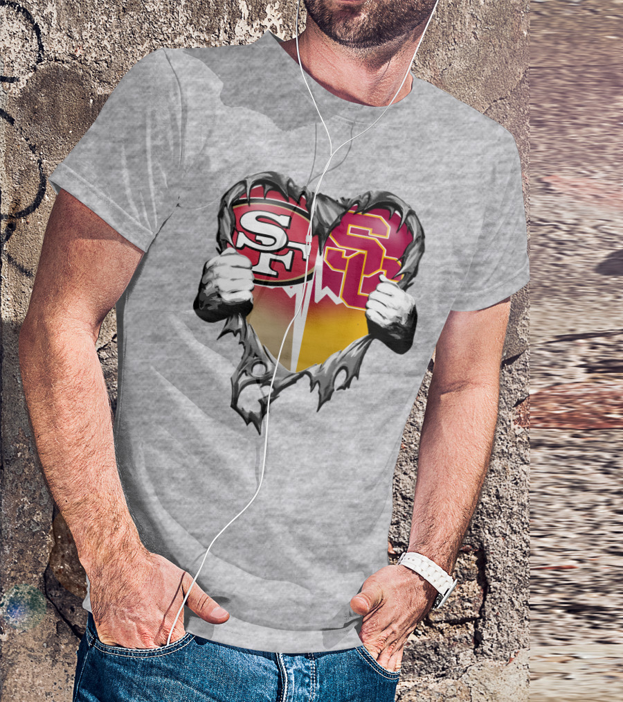 Sf Heart With Usc Trojans And San Francisco Theme T-Shirt
