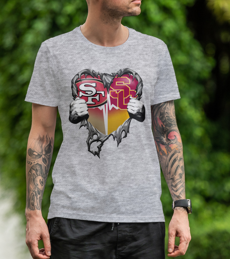 Sf Heart With Usc Trojans And San Francisco Theme T-Shirt
