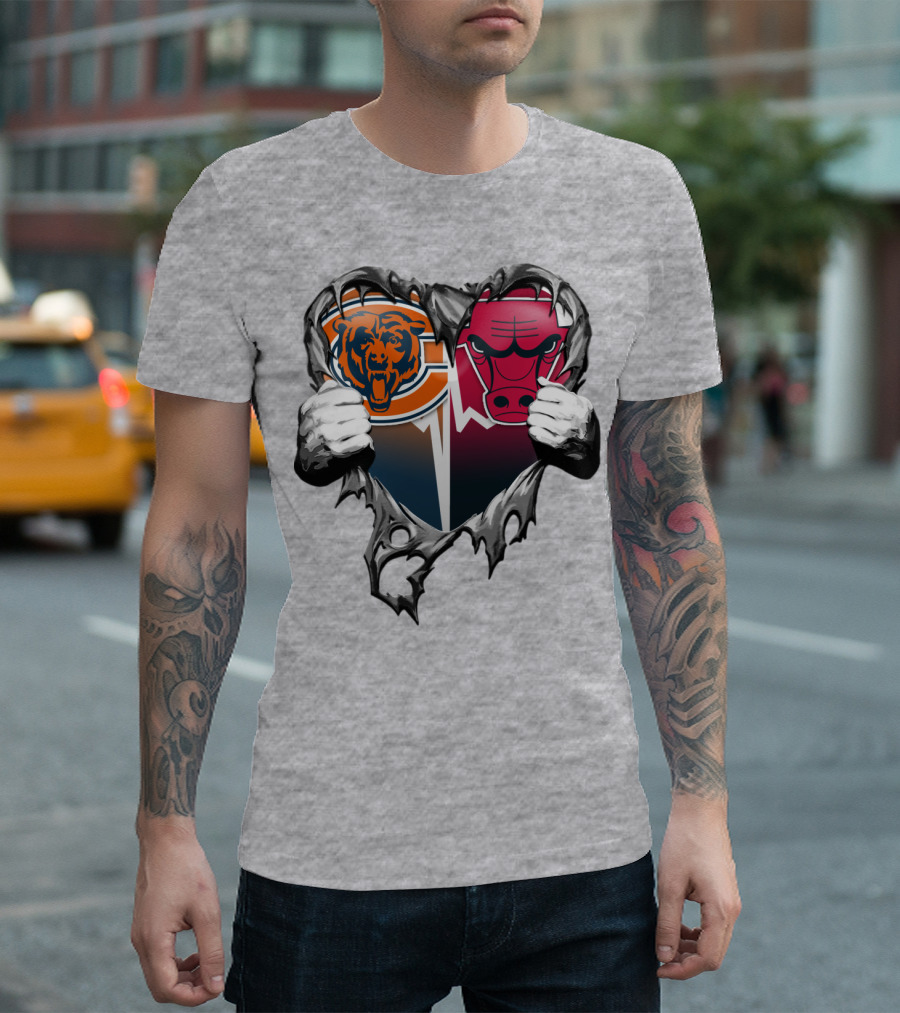 Chicago Bears And Bulls Heart Tear T-Shirt