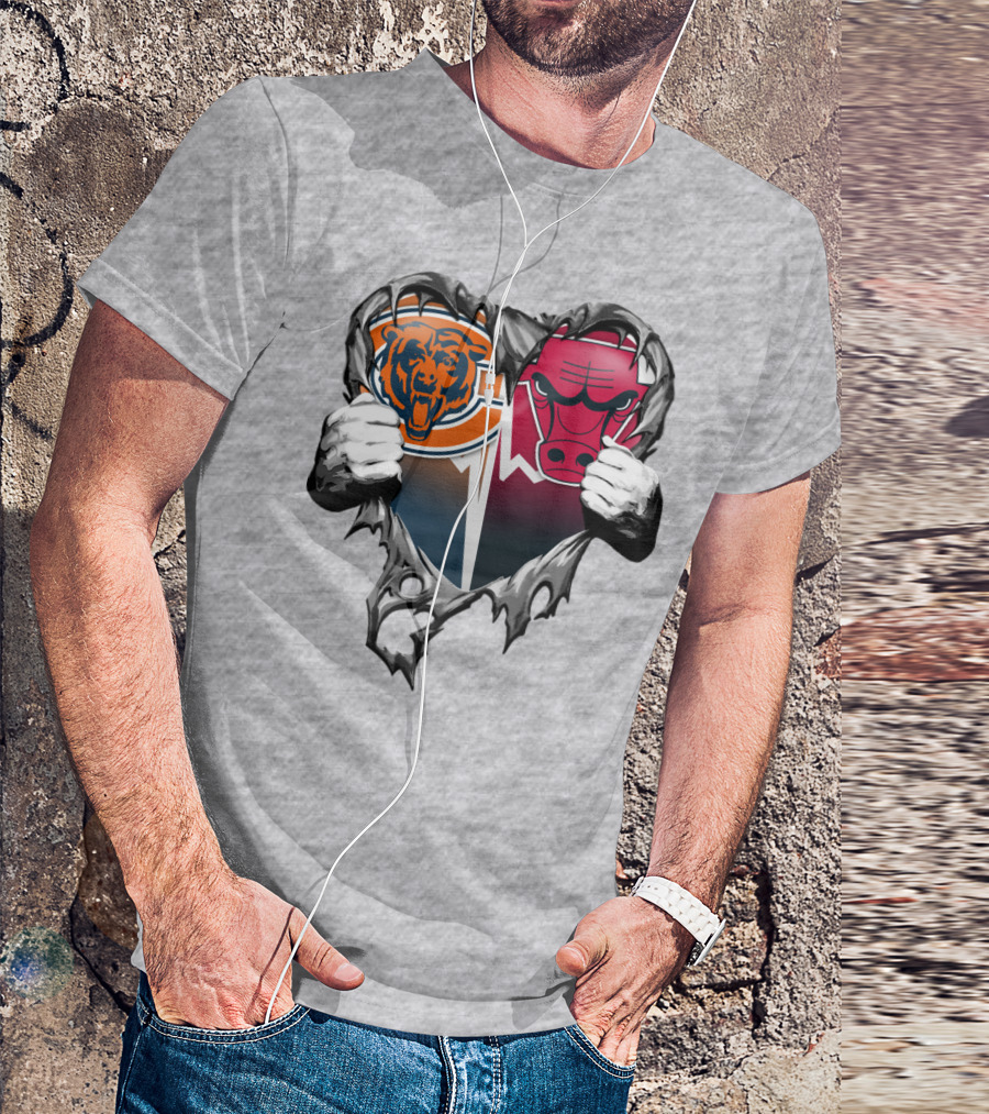 Chicago Bears And Bulls Heart Tear T-Shirt