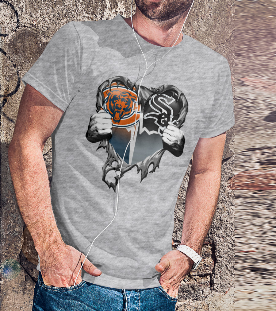 Chicago Bears And Chicago White Sox Heart Logo Xatt009 T-Shirt