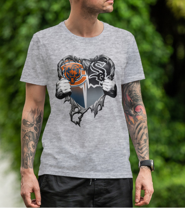 Chicago Bears And Chicago White Sox Heart Logo Xatt009 T-Shirt