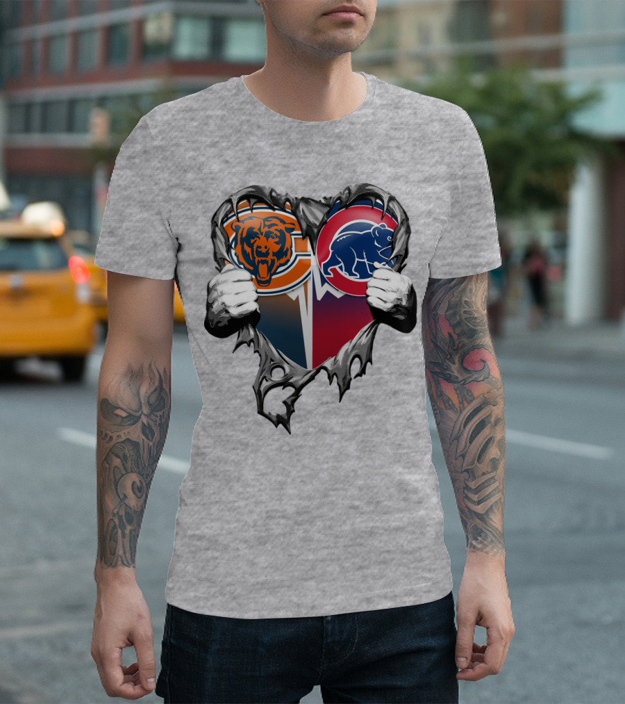 Xatt008 Chicago Bears And Cubs Heart T-Shirt