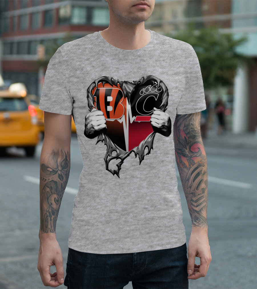 Bengals Bearcats Heartbeat Bengals Logo Bearcat Paw Cincinnati T-Shirt