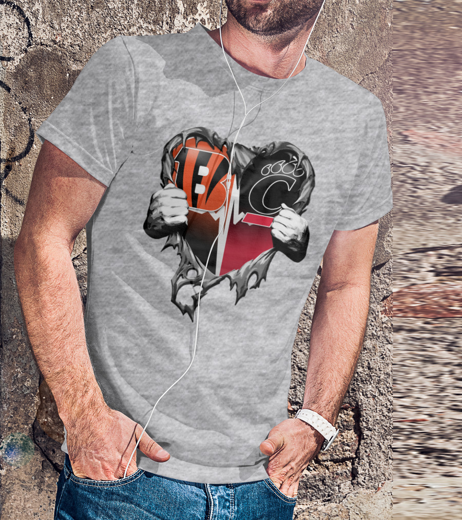 Bengals Bearcats Heartbeat Bengals Logo Bearcat Paw Cincinnati T-Shirt