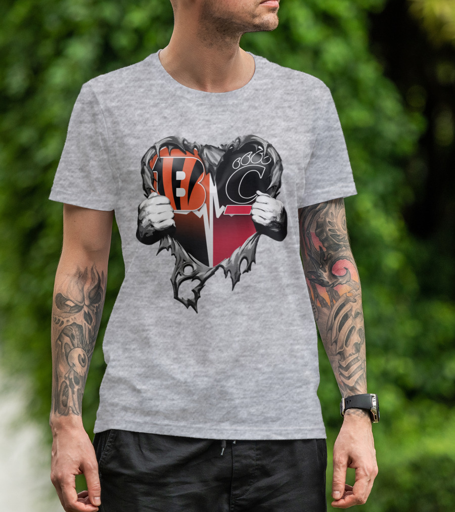 Bengals Bearcats Heartbeat Bengals Logo Bearcat Paw Cincinnati T-Shirt