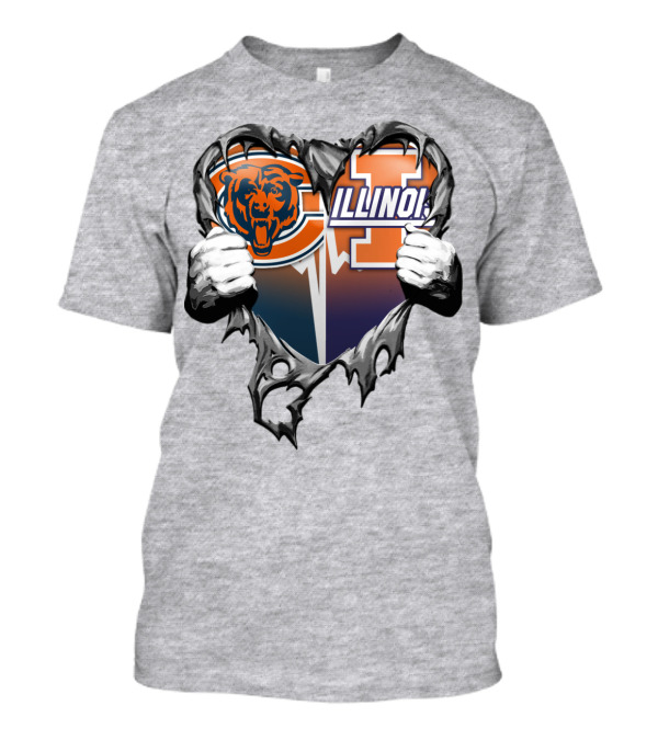 Chicago Bears Illinois Fighting Illini Heart Tear T-Shirt