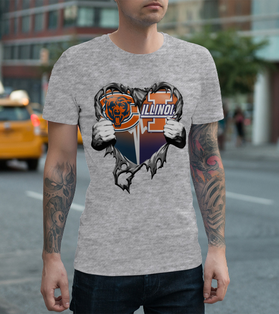 Chicago Bears Illinois Fighting Illini Heart Tear T-Shirt