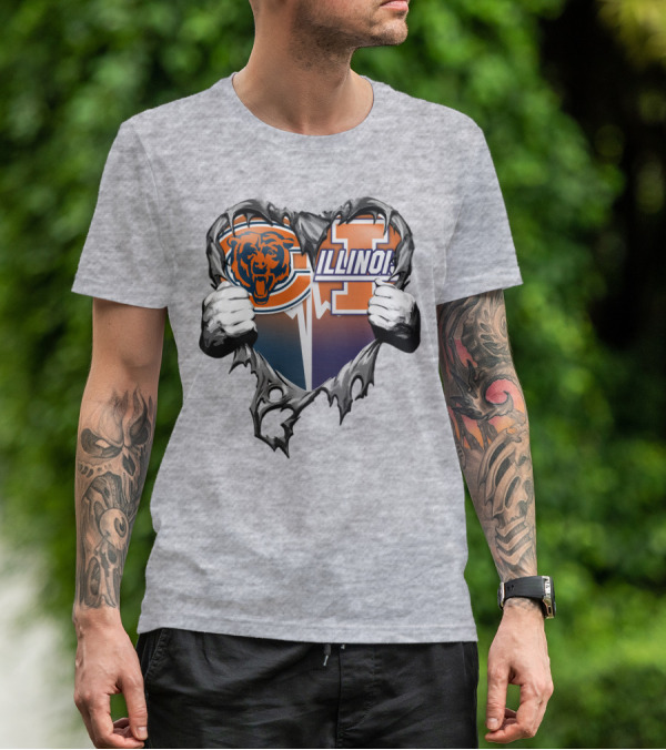Chicago Bears Illinois Fighting Illini Heart Tear T-Shirt