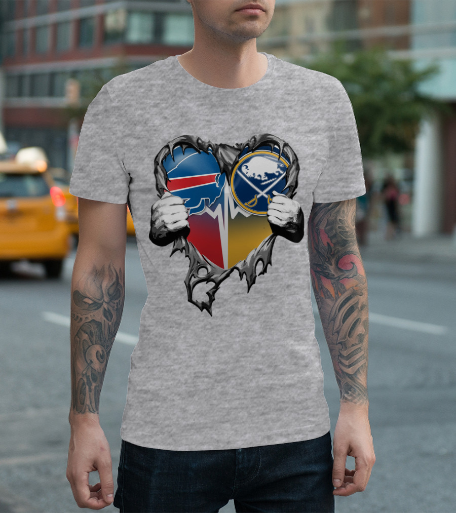 Buffalo Bills Sabres Heart Logo Fusion T-Shirt