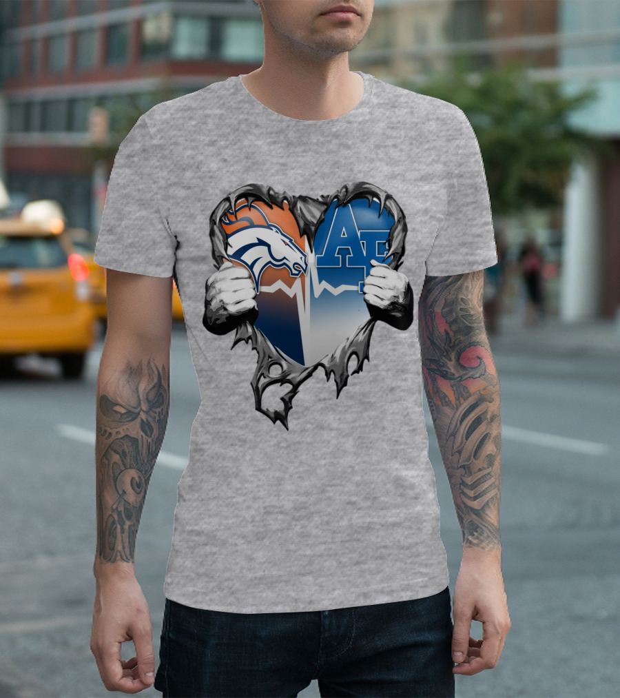 Denver Broncos Air Force Falcons Heart Rip T-Shirt