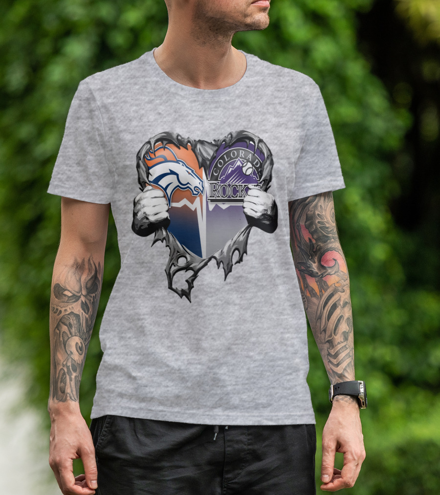 Denver Broncos Colorado Rockies Split Heart T-Shirt
