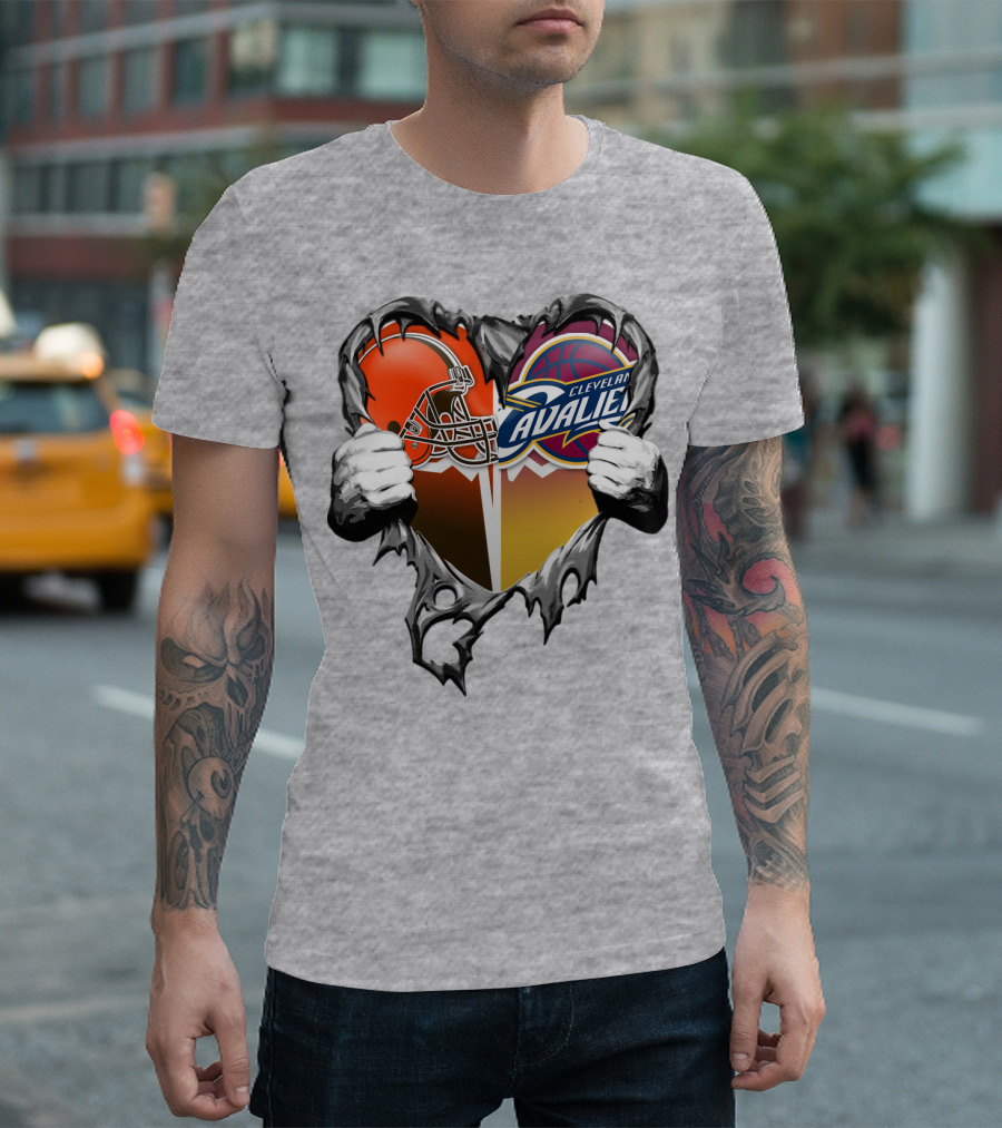 Cleveland Cavaliers Browns Heart Combination T-Shirt