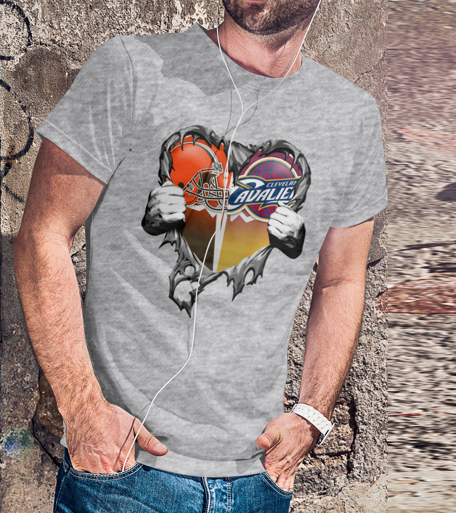 Cleveland Cavaliers Browns Heart Combination T-Shirt