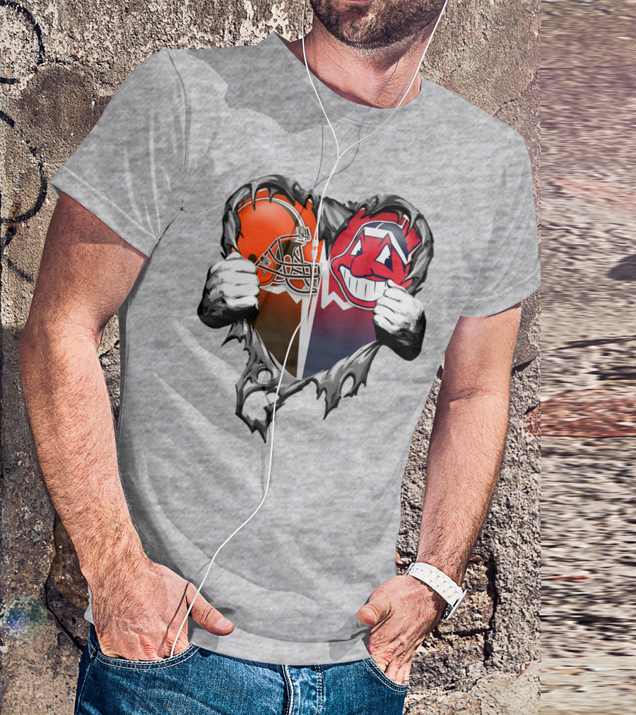 Cleveland Browns And Cleveland Indians Heart T-Shirt