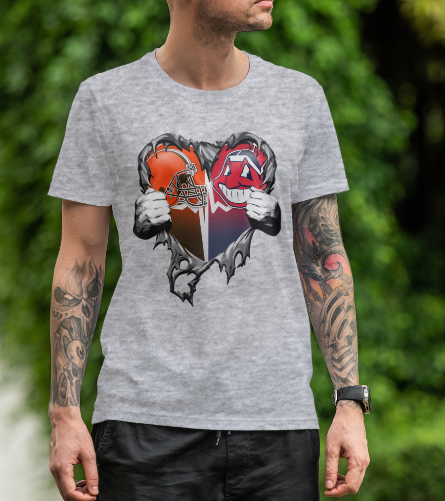 Cleveland Browns And Cleveland Indians Heart T-Shirt