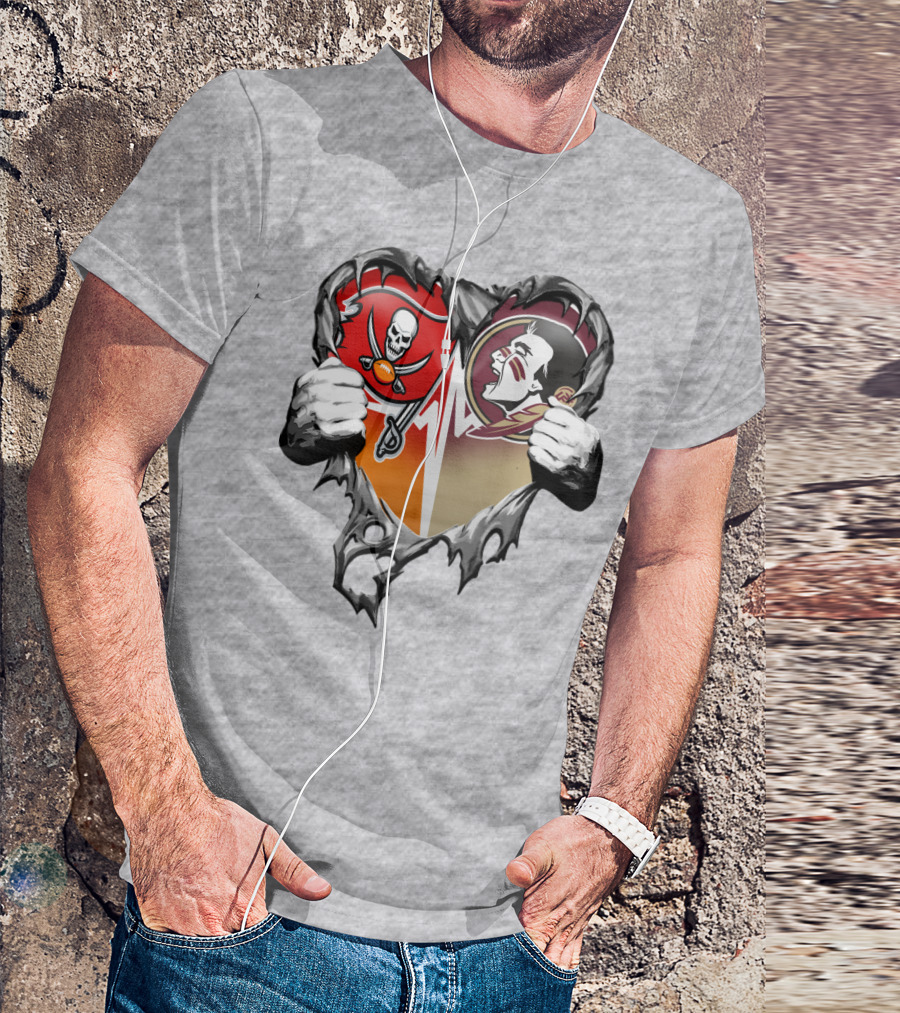 Tampa Bay Buccaneers Florida State Seminoles Heart Symbol Xatt025 T-Shirt