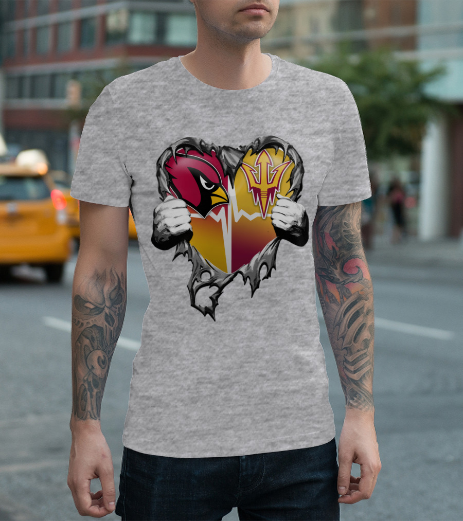 Arizona Cardinals Arizona State Sun Devils Heart Dual Allegiance T-Shirt