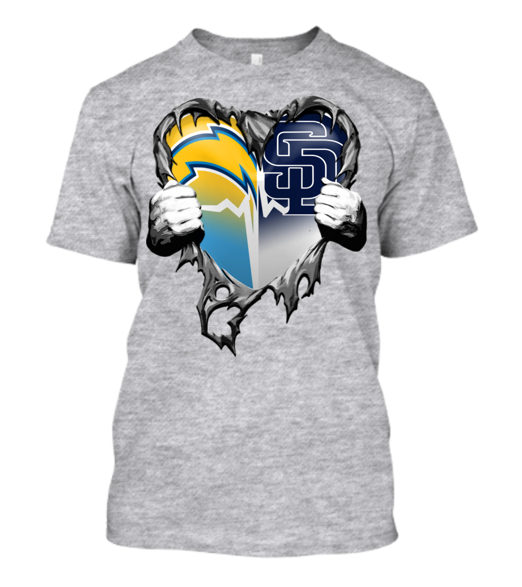 Los Angeles Chargers San Diego Padres Heart Logo Fusion T-Shirt