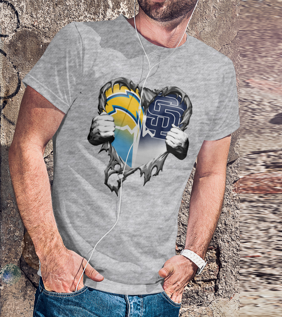 Los Angeles Chargers San Diego Padres Heart Logo Fusion T-Shirt