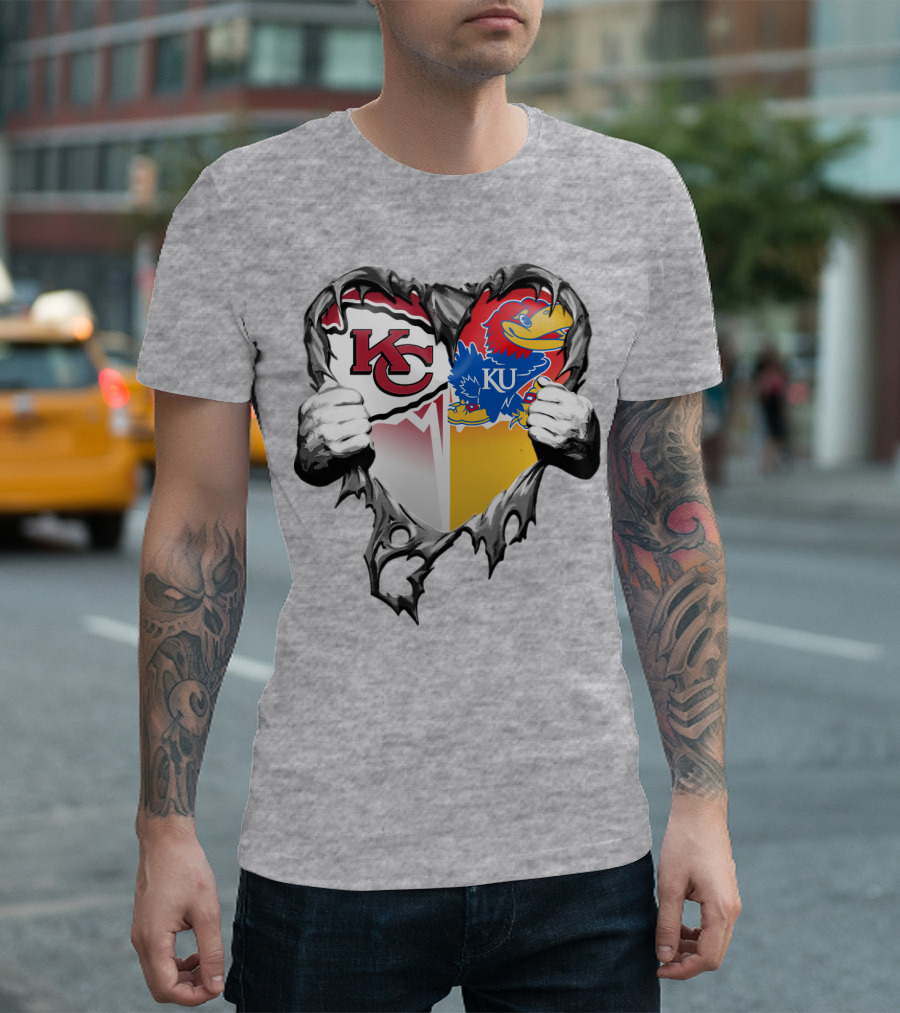 Kansas City Chiefs Jayhawks Ku Heart Tear T-Shirt