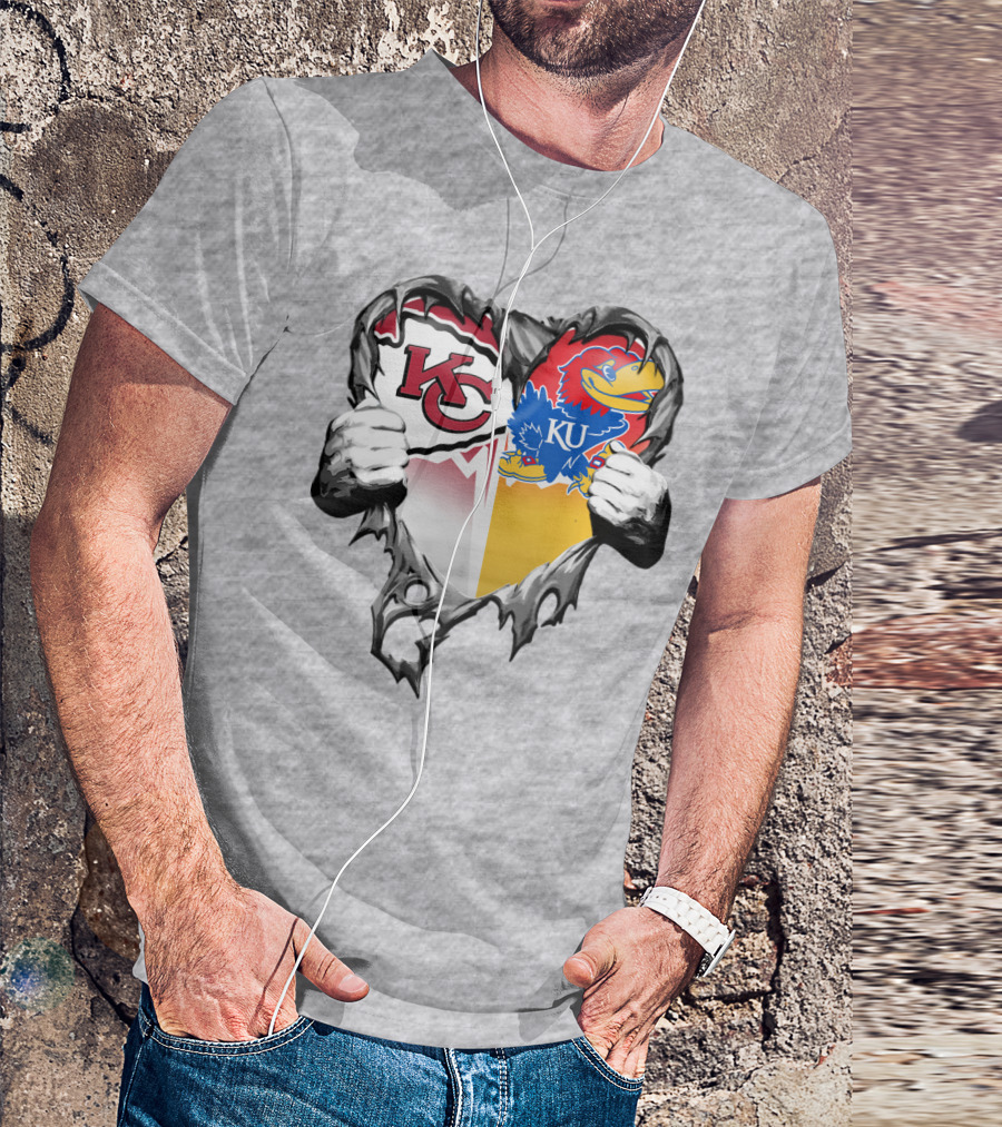 Kansas City Chiefs Jayhawks Ku Heart Tear T-Shirt