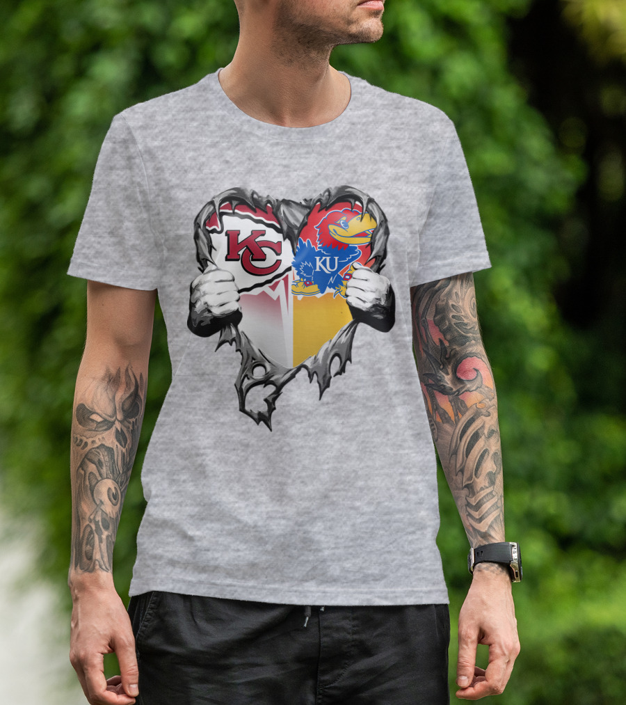 Kansas City Chiefs Jayhawks Ku Heart Tear T-Shirt