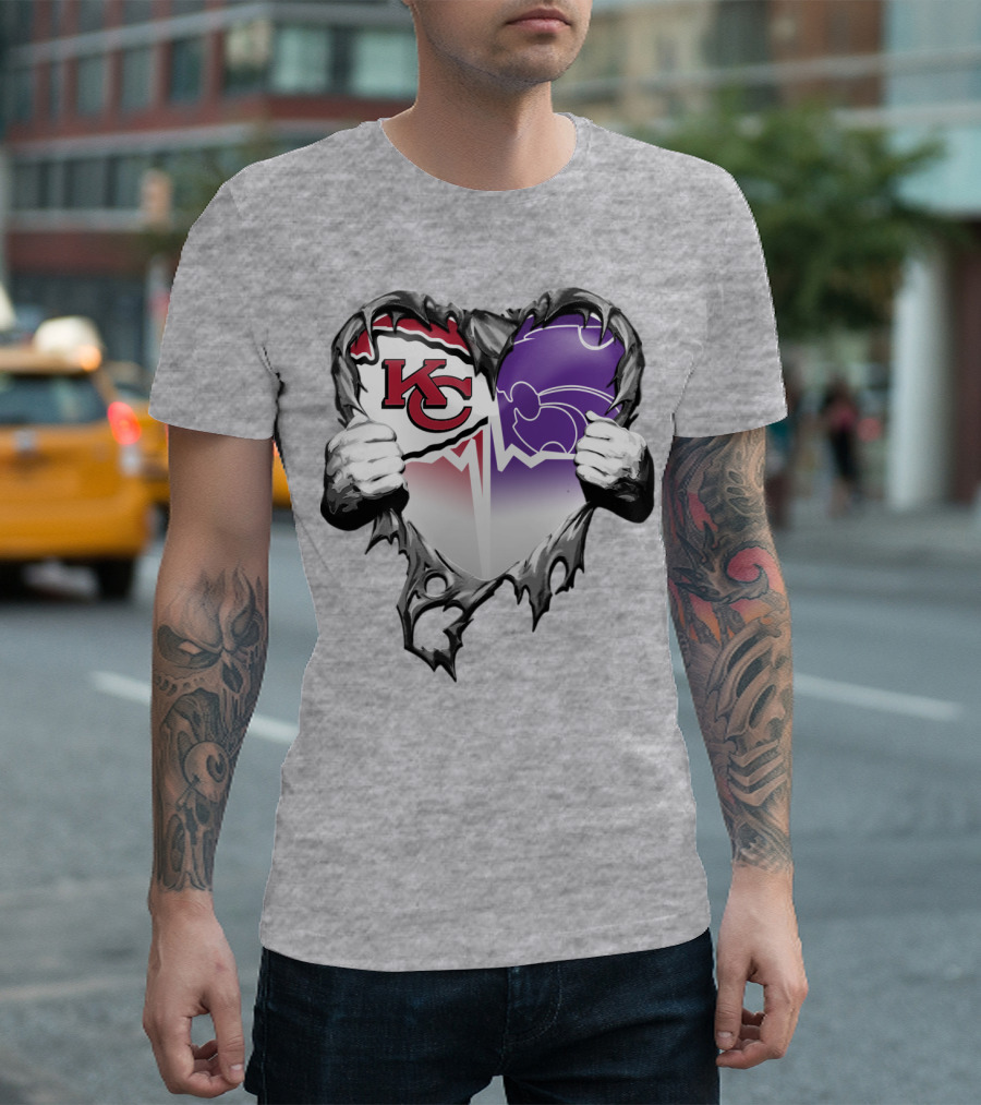 Kansas City Chiefs And Kansas State Wildcats Heart T-Shirt