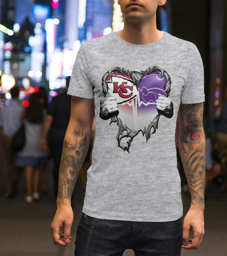 Kansas City Chiefs And Kansas State Wildcats Heart T-Shirt