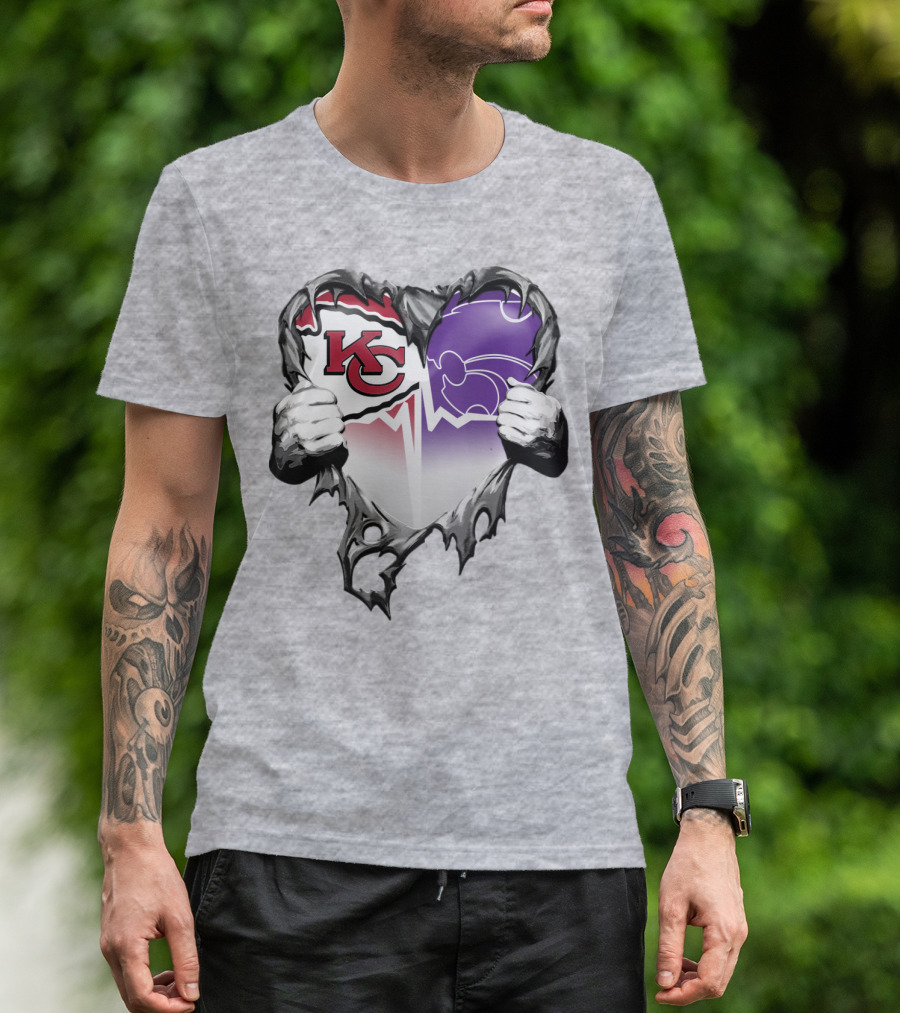 Kansas City Chiefs And Kansas State Wildcats Heart T-Shirt