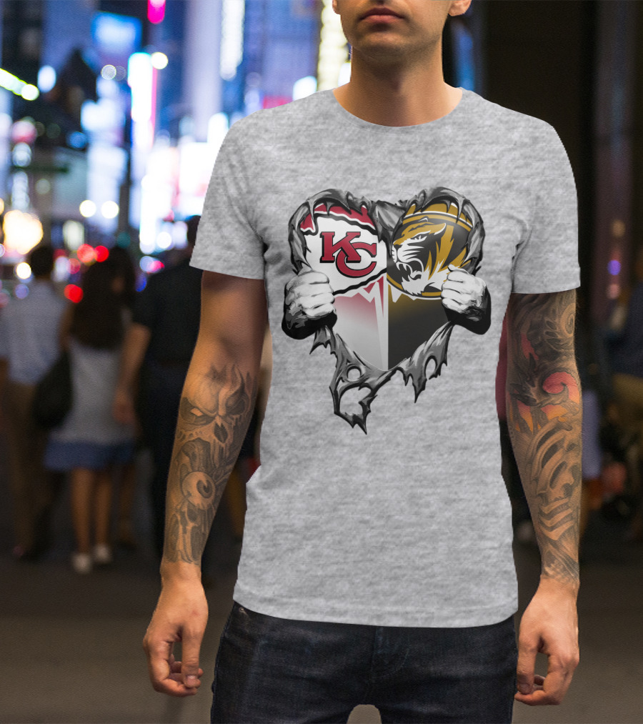 Kc Chiefs And Missouri Tigers Heart T-Shirt