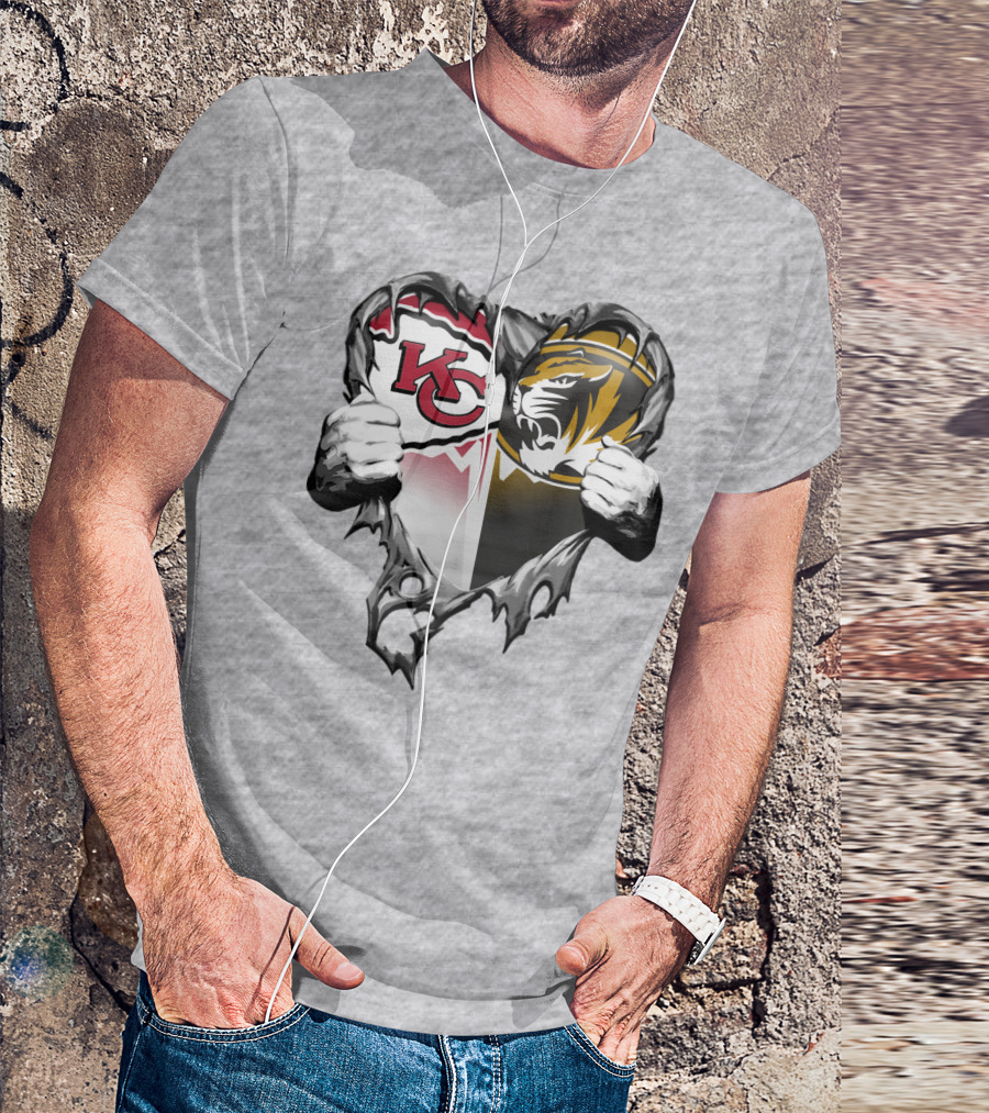 Kc Chiefs And Missouri Tigers Heart T-Shirt