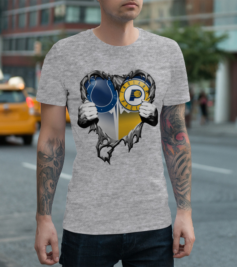 Indianapolis Colts Indiana Pacers Heart Rip T-Shirt